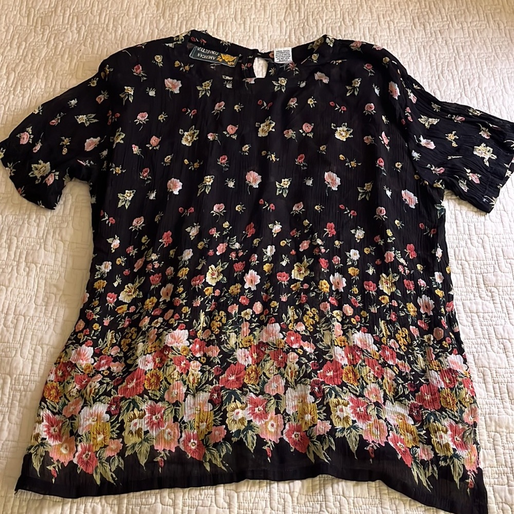 Black Floral Crinkled 100% Rayon 2 Piece Set -American Connection-made in‎ India - Picture 4 of 13